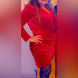 NWT House of CB Velvet Farrah Red Velvet Dress- L+